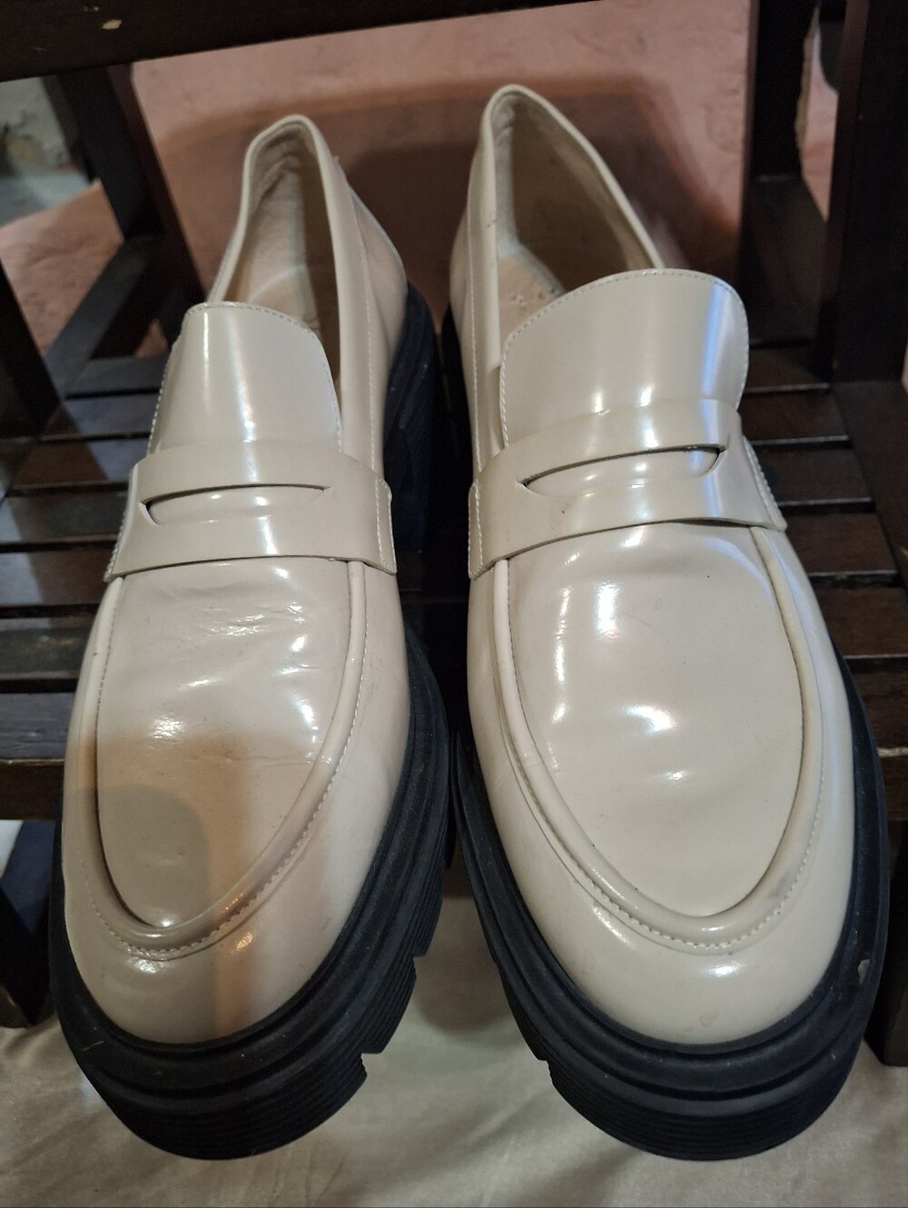 Women 'SCream Leather Penny Loafers with Black Lug Sole
